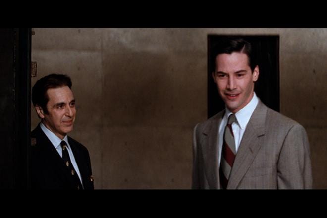 Pirullinen konkariasianajajasta (Al Pacino) ottaa huippujuristin (Keanu Reeves) suojiinsa. KUVA: Sub