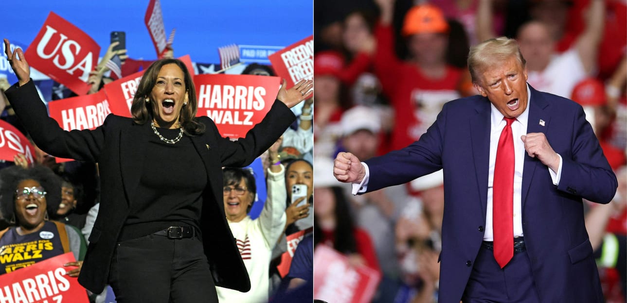 Demokraattien Kamala Harris ja republikaanien Donald Trump ovat molemmat vierailleet viimeisenä kampanjapäivänään Pittsburghin kaupungissa Pennsylvanian osavaltiossa. LEHTIKUVA/AFP