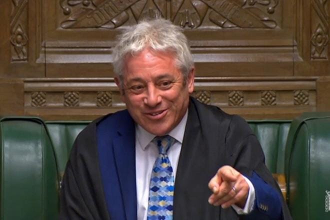 Britannian parlamentin alahuoneen puhemies John Bercow pitää järjestyksen istuntosalissa. KUVA: UK PARLIAMENTARY RECORDING UNIT / HANDOUT