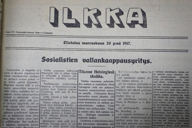 Ilkka julkaisi marraskuun 20. päivänä 1917 erillisen lisälehden sosialistien vallankaappausyrityksestä. KUVAT: KARI LÖFHJELM