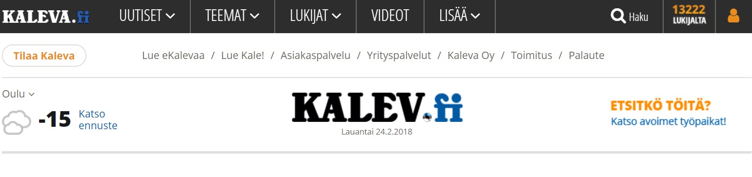 Verkkolehden etusivu.