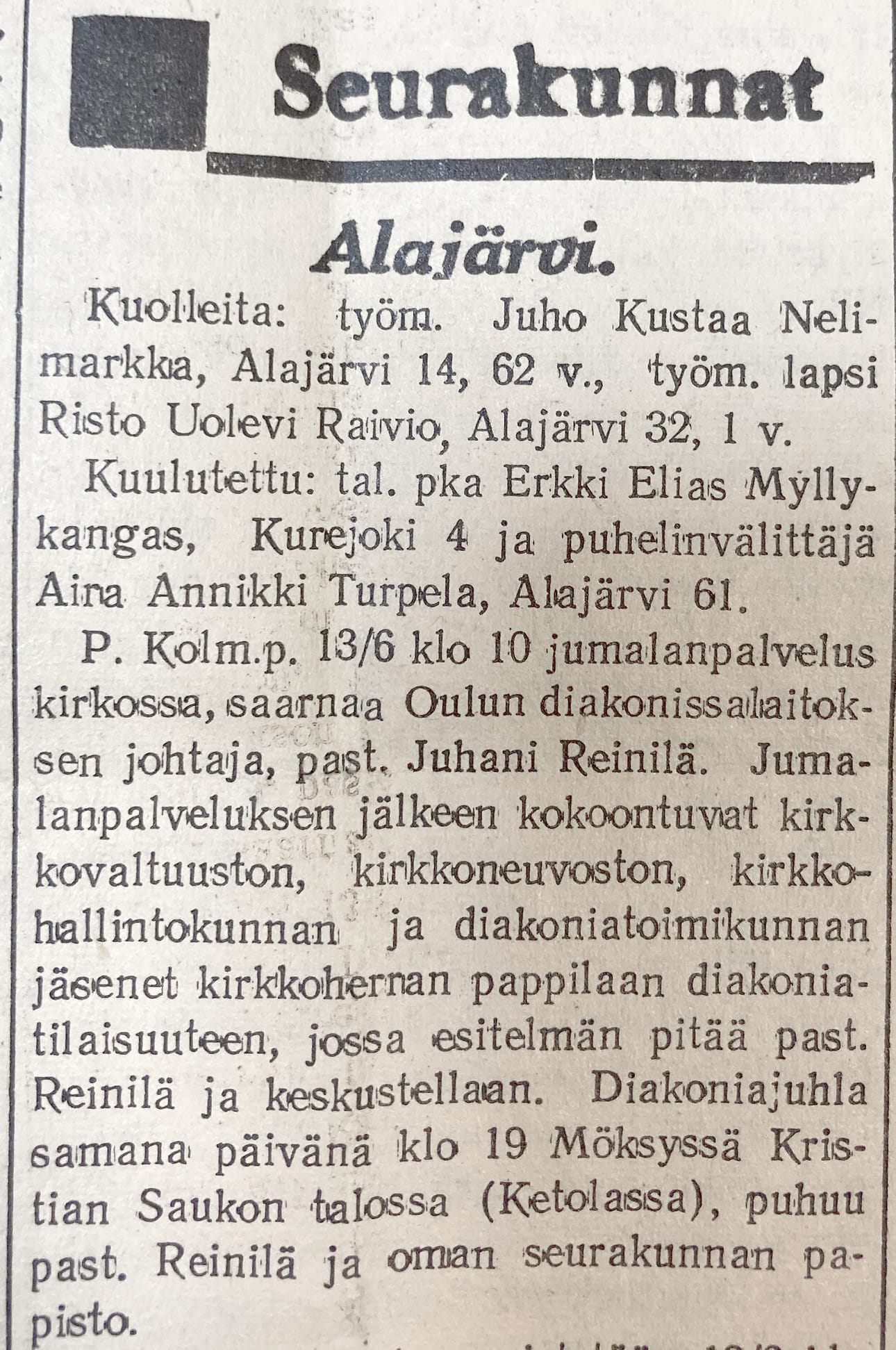 Järviseutu-lehdessä tapahtumasta ei ole kerrottu muutoin kuin, että Riston nimi löytyy vainajista.