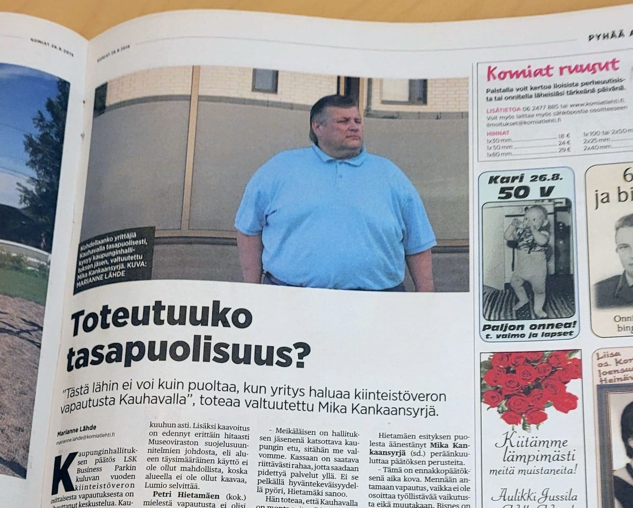 Lentokentän alueen omistava LSK Business Park sai kaupunginjohtajan esityksestä vuodelle 2015 osittaisen kiinteistöverovapauden. Asiaa puitiin lehdissä elokuussa 2015.