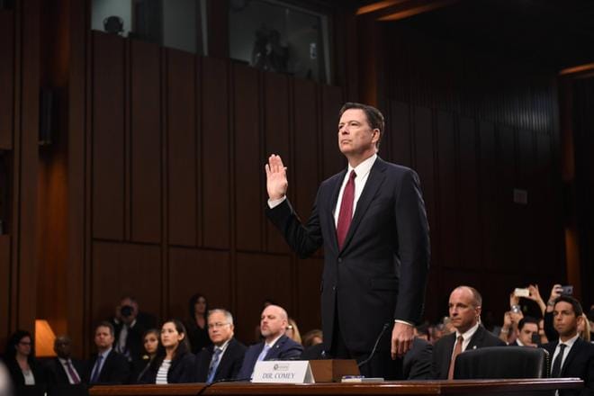 James Comey antamassa todistusta senaatin valiokunnalle Venäjä-tutkimuksista kesäkuussa 2017. KUVA: imago stock