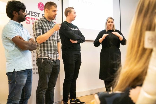 Vinoth Kumar, Jarmo Lehtimäki, Ville Turpeinen ja Emmi Kniivilä saivat työstään Spaceball kunniamaininnan. KUVAT: ESA SILTALOPPI MEDIA / OSKU PIENIMÄKI