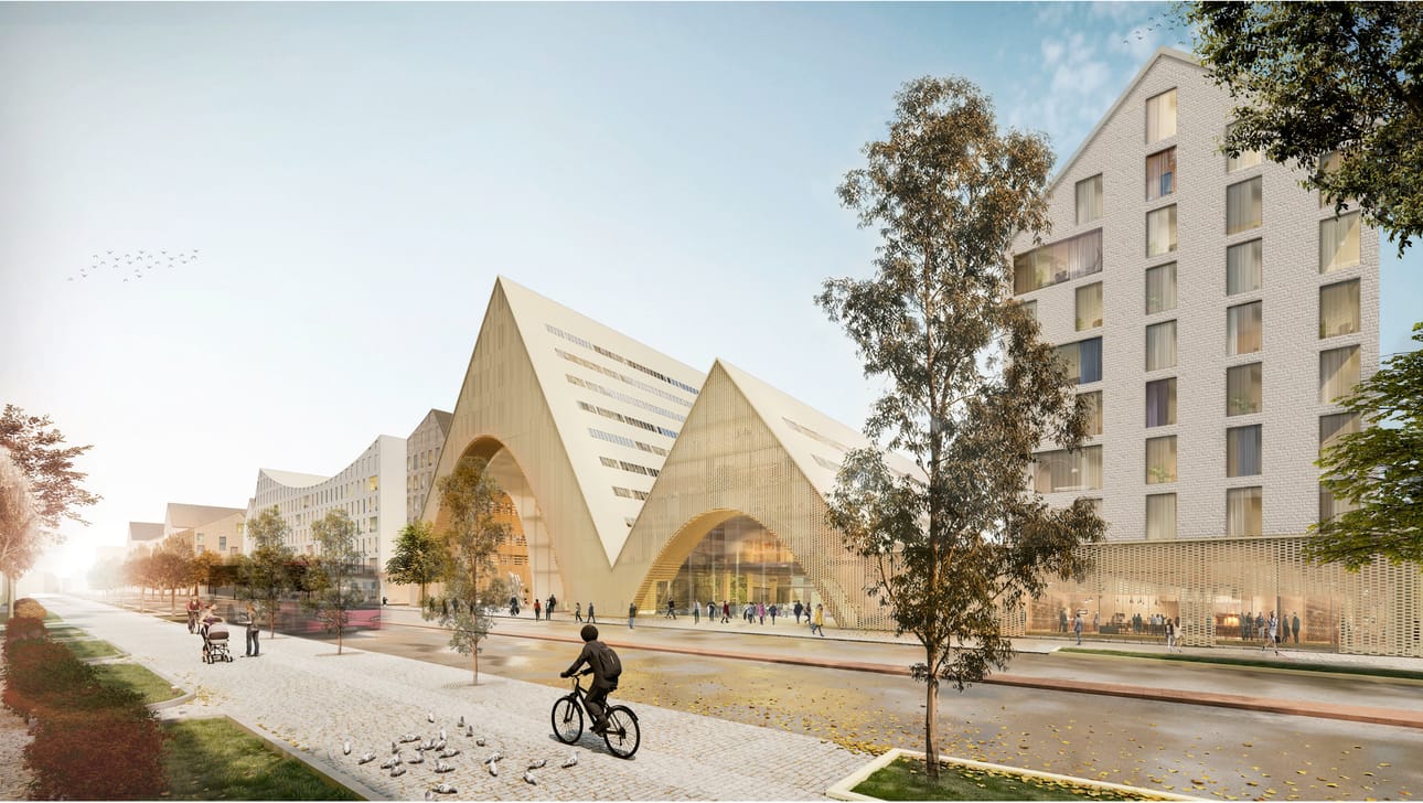 Suunnittelukilpailussa haettiin toteuttajaa Oulun asemakeskukselle, joka pohjautuu vuonna 2016 järjestetyn arkkitehtikilpailun voittaneeseen Tervatynnyrit-suunnitelmaan. Havainnekuva suunnitelmasta.