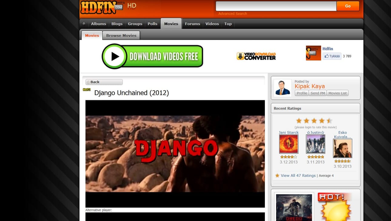 Hdfin-palvelussa on nähtävissä uutuuselokuvia, kuten Suomessa elokuvateattereissa pyörivä Django Unchained.