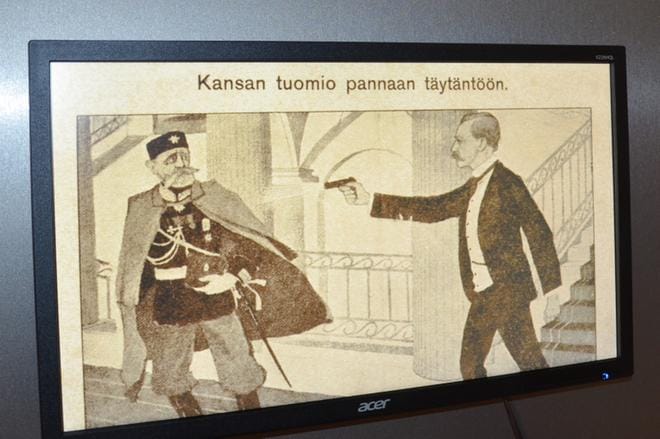 Suomen historian tunnetuin poliittinen murha ikuistui postikorttiinkin. Kortti oli aikansa pikaviesti ja mullistava keksintö. KUVA: SARI HEINILÄ