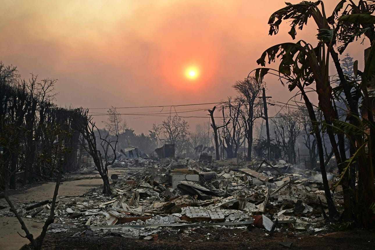 Maastopalo on tehnyt pahaa jälkeä muun muassa Pacific Palisadesin alueella Los Angelesissa. LEHTIKUVA/AFP