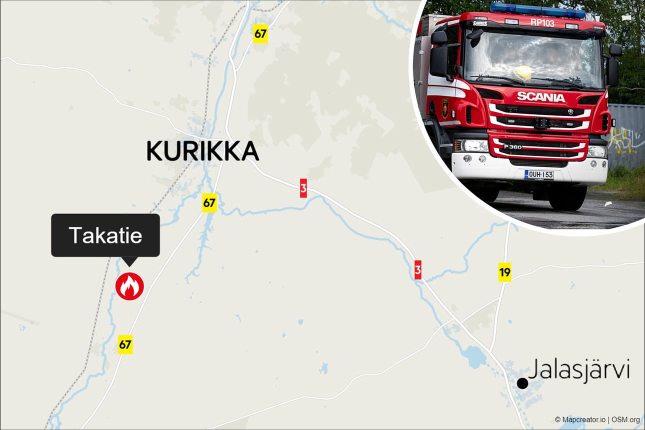 Vanha navettarakennus syttyi tuleen Kurikan Takatiellä.