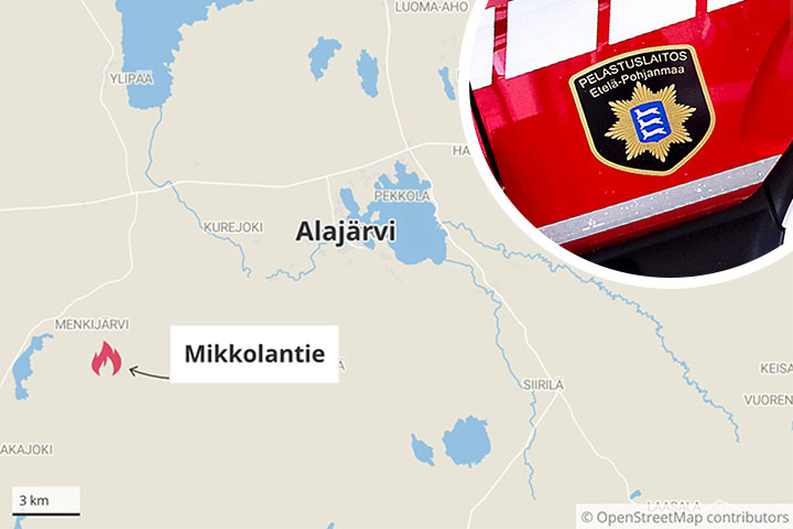 Kurki sytytti maastopalon Alajärvellä