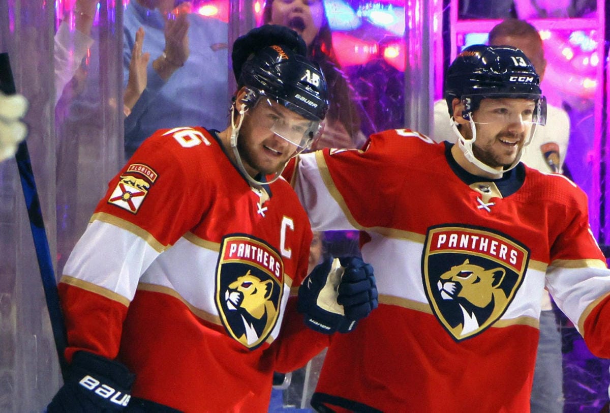 Aleksander Barkov ja Sam Reinhart pääsivät molemmat maalintekoon. Arkistokuva. LEHTIKUVA / Getty Images / AFP