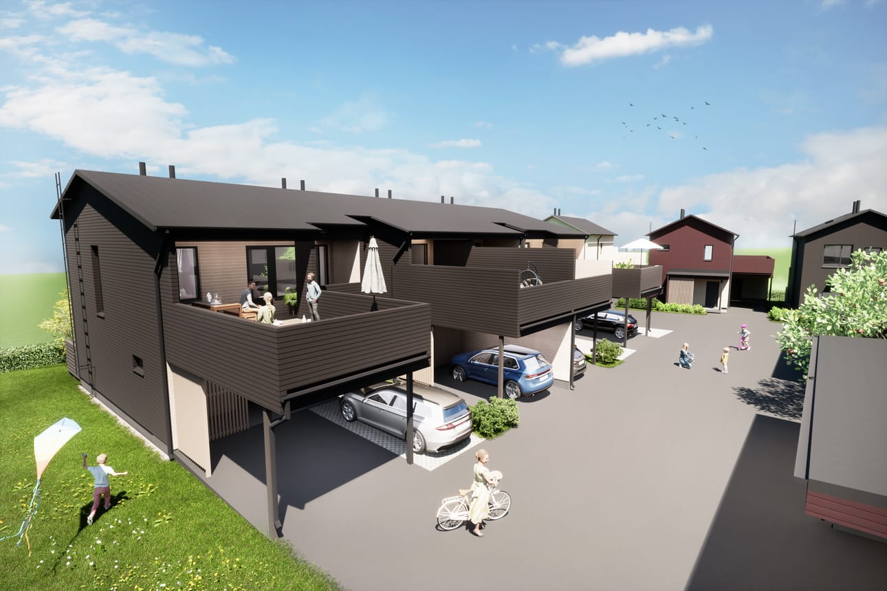 Autokatoksen päällinen terassi on myös lasitettavissa harjakaton suojaamalta osaltaan.