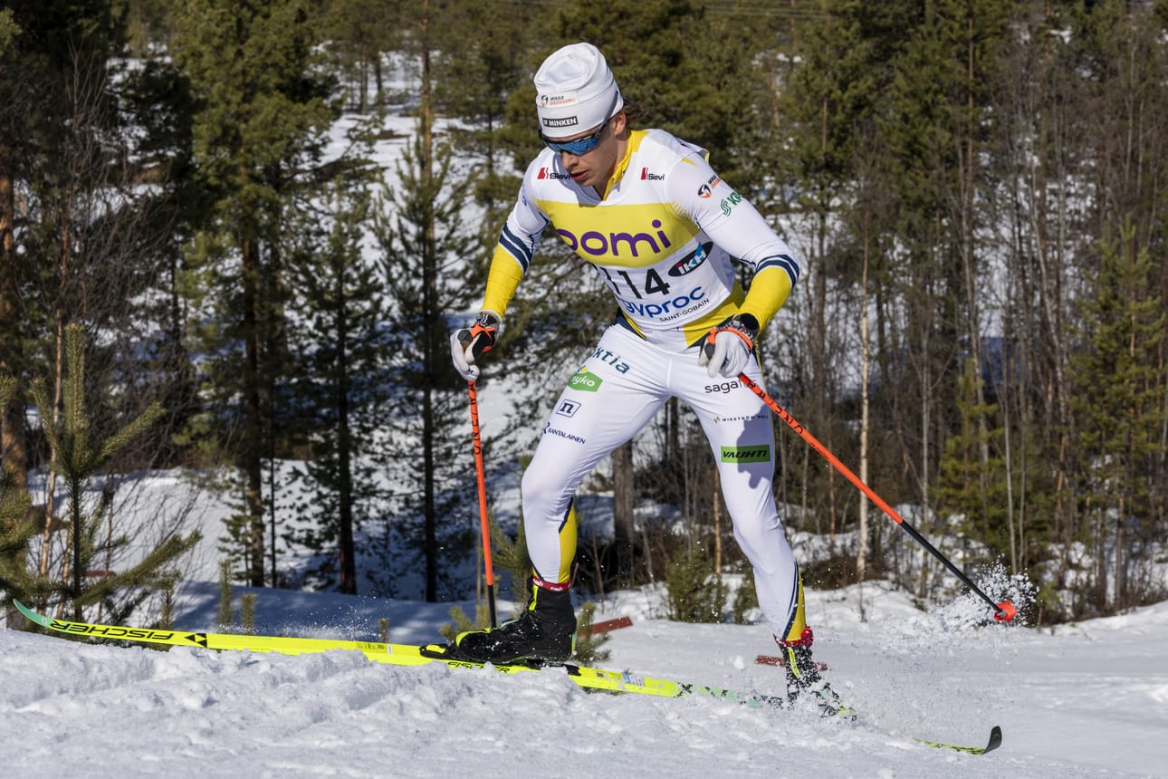 Alexander Ståhlberg jyräsi huhtikuussa Inarissa 50 kilometrin Suomen mestariksi raskaissa olosuhteissa. Arkistokuva.