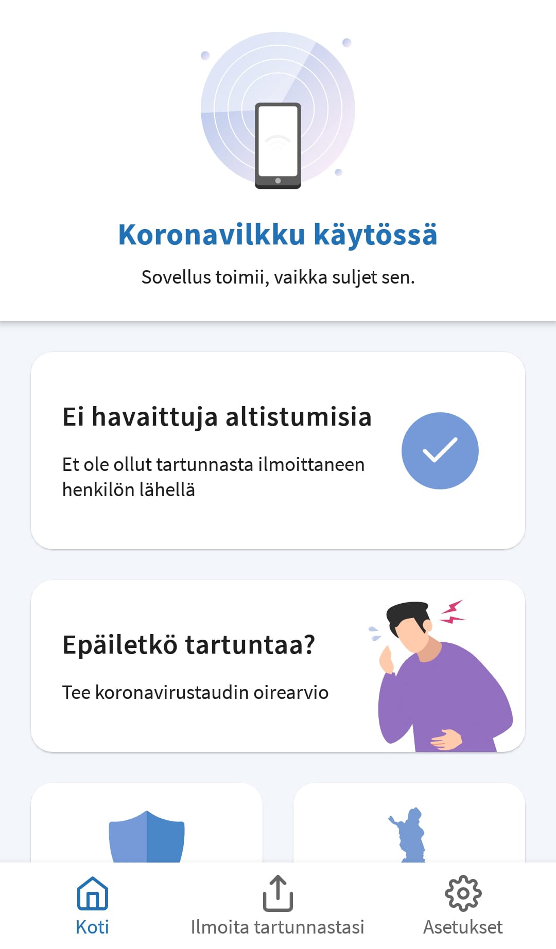Uuden Koronavilkku sovelluksen avulla on mahdollista seurata onko ollut altistuneena koronavirukselle.