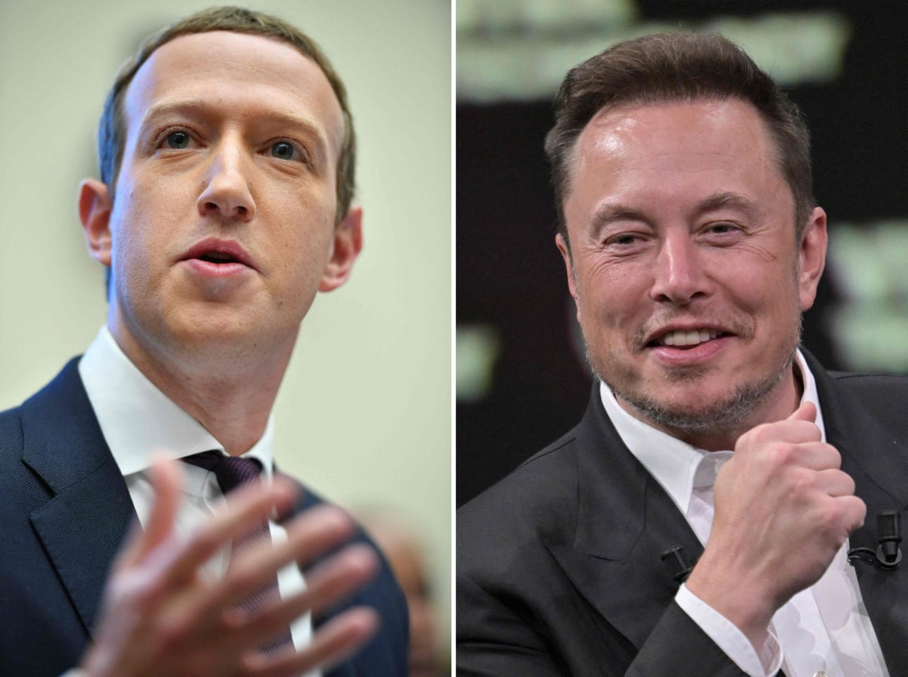 Muskin (oikealla) mukaan hänen ja Zuckerbergin (vasemmalla) välinen vapaaottelu voitaisiin järjestää Italiassa. Ottelun järjestämistä ei ole kuitenkaan vahvistettu. LEHTIKUVA/AFP