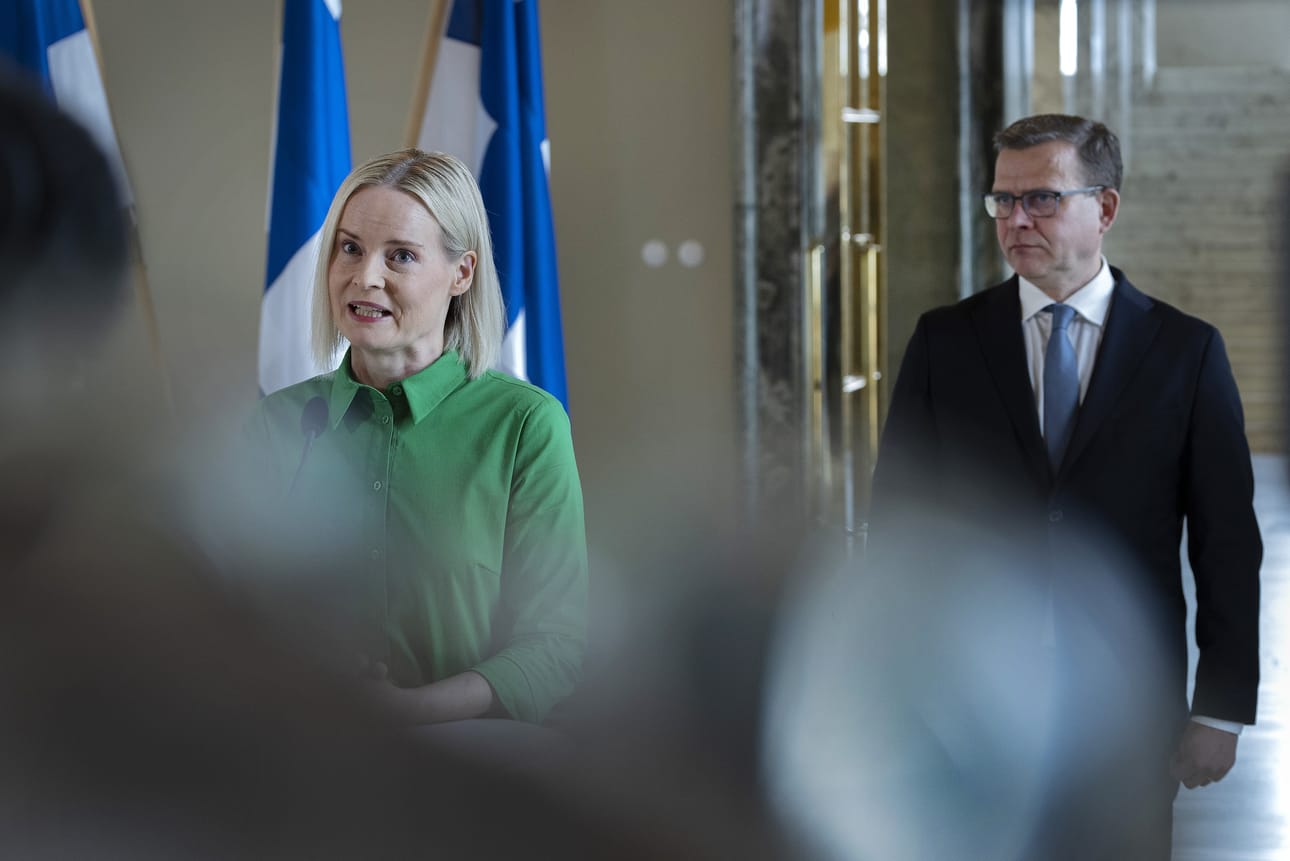 Riikka Purra ja Petteri Orpo Säätytalolla. Arkistokuva.