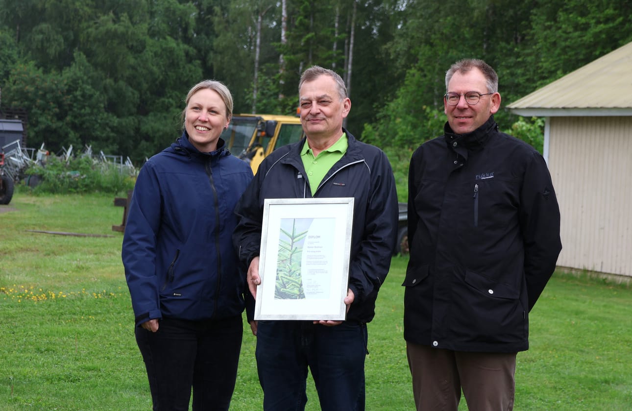 Nina Myllykangas, Rainer Bodman ja Anders Lillandt perjantaisessa palkinnonjakotilaisuudessa.