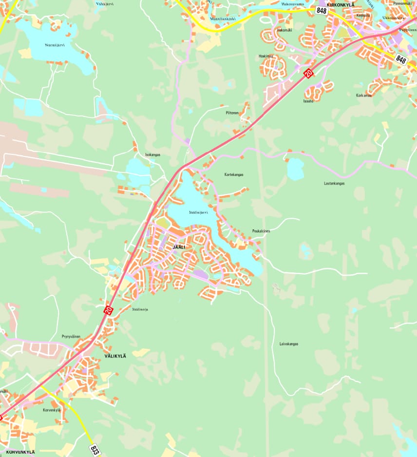 Havainnekuva tiestä, jonka valaistus uusitaan.
