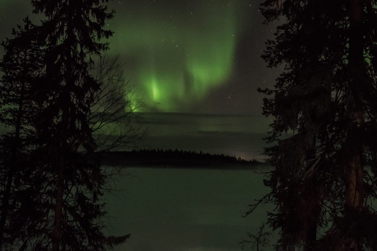 Revontulia Kuusamon Kitkalla.
