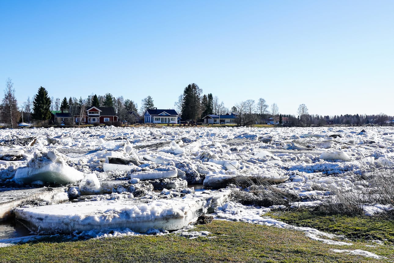 Parasta vastalääkettä tulville on maltillinen lämpötilan nousu. Kun lumi ja jää sulavat hitaasti, myös jääpatoriski pienenee. Arkistokuva Kyrönjoelta.