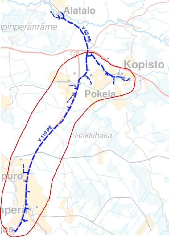 Veden keittokehotus koskee karttaan punaisella rajattua aluetta.