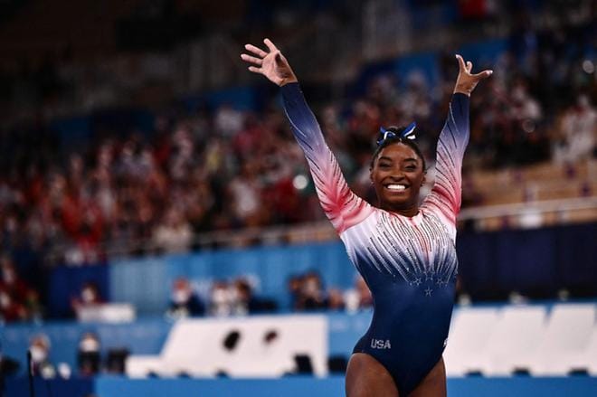 Simone Biles otti pronssia puomilta. Kuva: Lehtikuva/Jeff Pachoud