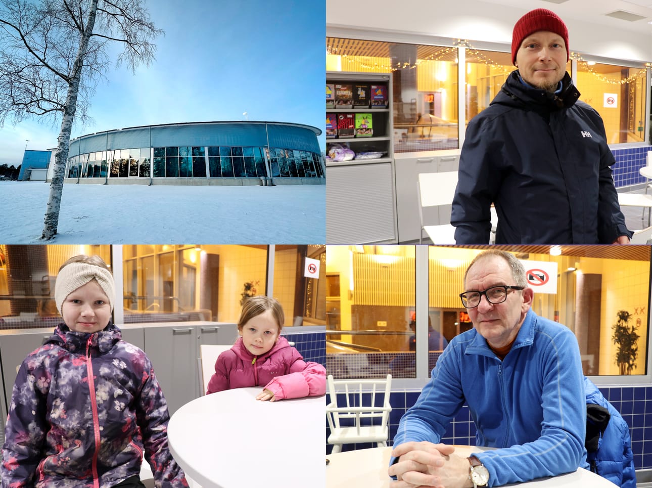 Antti Lumijärvi, Lumia ja Pihla Kinnunen sekä Ilja Karpov ovat tyytyväisiä Alajärven uimahallin käyttäjiä. Heillä on käytössä viime vuoden puolella vanhalla hinnalla ostetut sarjaliput.