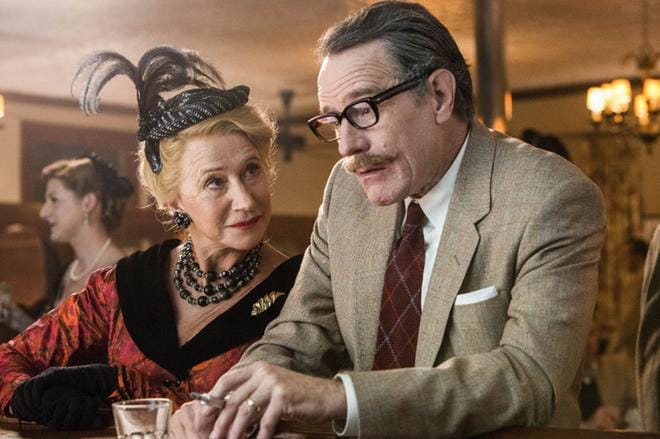 Helen Mirren ja Bryan Craston Hedda Hopperina ja Dalton Trumbona Hollywoodin kommunistikarkotuksia käsittelevässä elokuvassa Trumbo. KUVA: Yle Kuvapalvelu