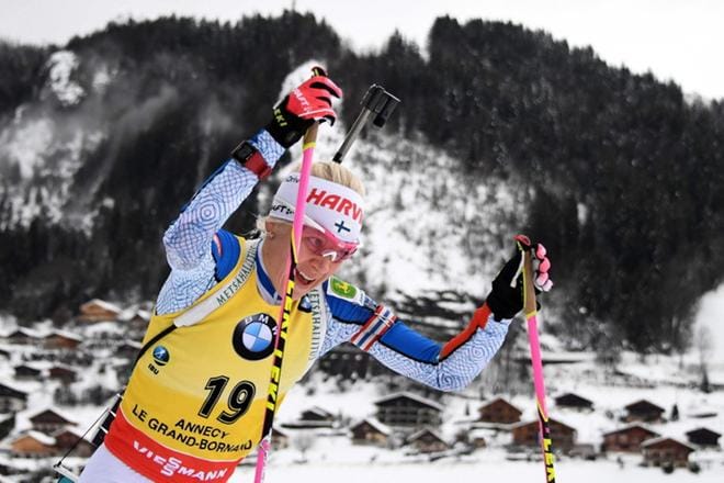 Hyvää hiihtovauhtia alkukauden ampumahiihdon maailmancupissa näyttänyt Kaisa Mäkäräinen ei ainakaan tämän hetken tiedon mukaan osallistu Seinäjoen ampumahiihtotapahtumaan vuoden viimeisellä viikolla, Rauhan nimipäivänä. KUVA: LEHTIKUVA / FRANCK FIFE