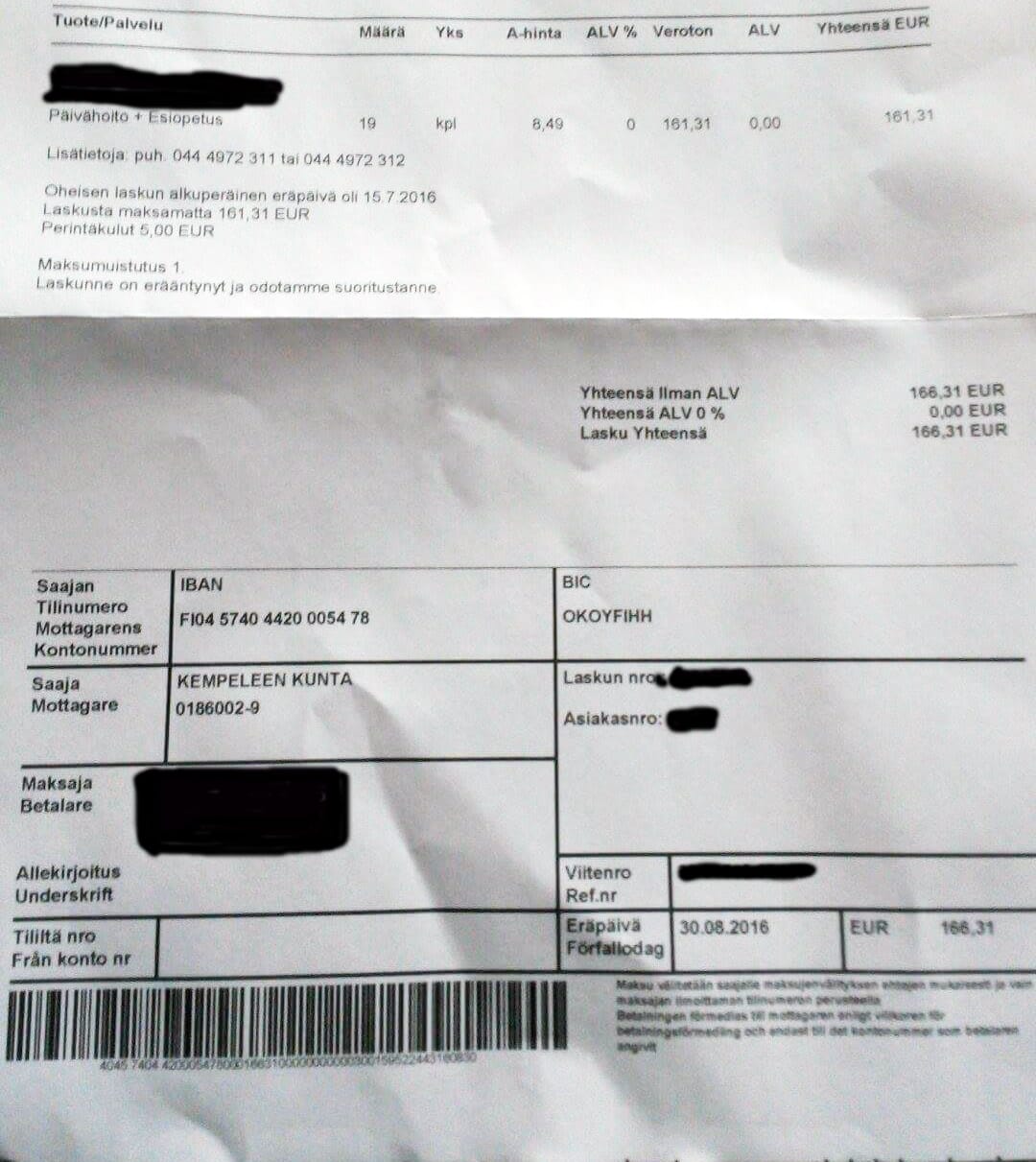 Kehitysvammaiselle pojalle lähetettiin lasku, vaikka esikoulun pitäisi olla kehitysvammaiselle ilmaista.