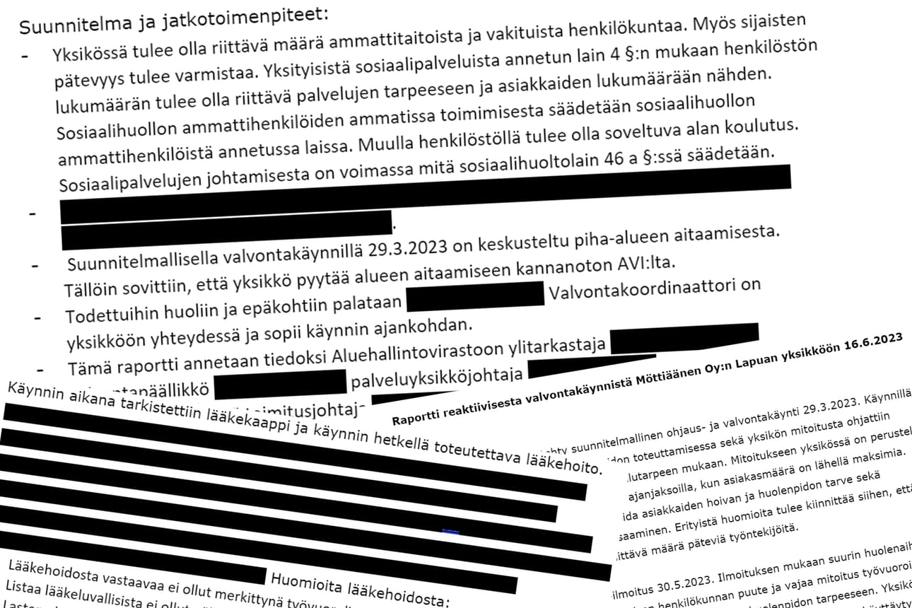 Etelä-Pohjanmaan hyvinvointialue teki reaktiivisen valvontakäynnin Möttiäänen Oy:n Lapuan yksikköön kesäkuussa. Kuvakaappaus on Etelä-Pohjanmaan hyvinvointialueen toimittamasta asiakirjasta.