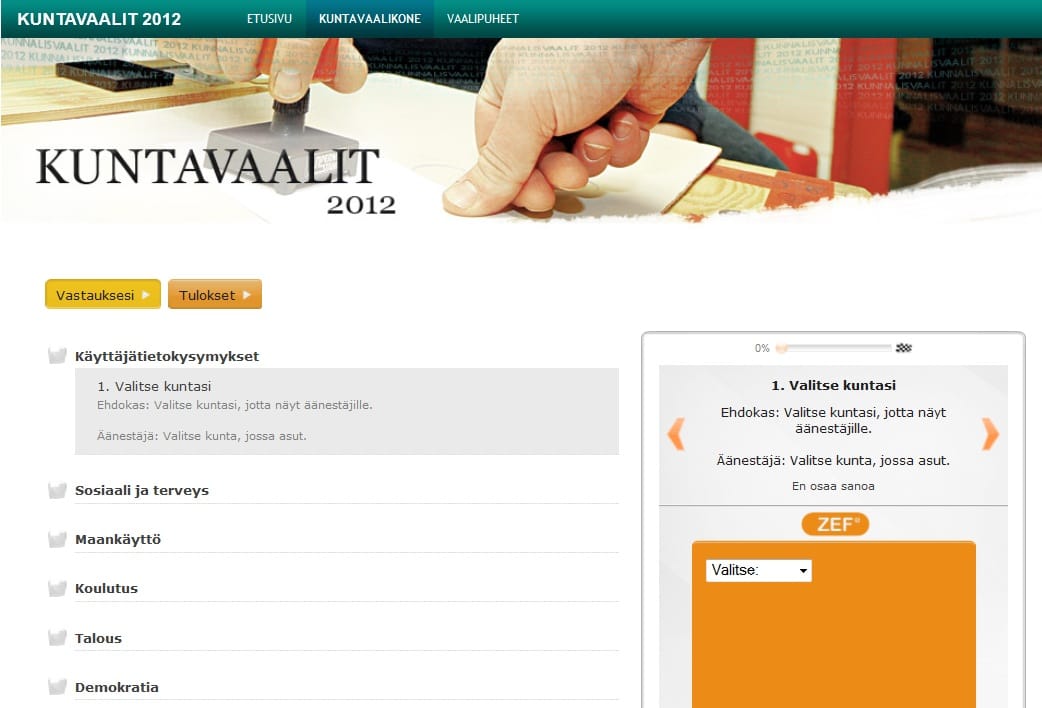 Tältä näyttää Kalevan kuntavaalikone.