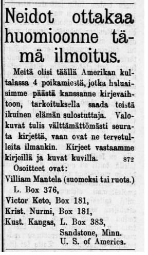 Vaasa-lehden ilmoitus 1.4.1905.
