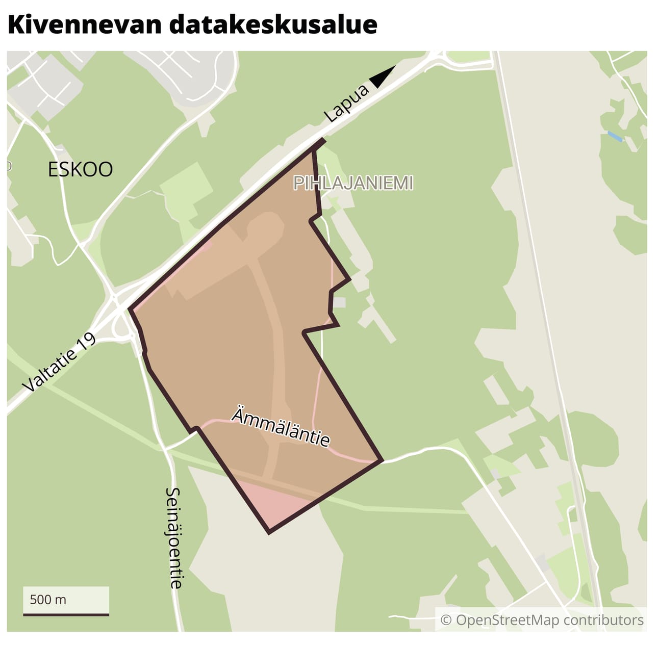 Seinäjoen kaupunki on sopinut hankeyhtiön kanssa yhteensä 155 hehtaarin alueista. Vasta osa siitä on kaavoitettu datakeskustoiminnoille. Alue ulottuu Itäväylältä eli Valtatieltä 19 Ämmäläntien eteläpuolelle asti.