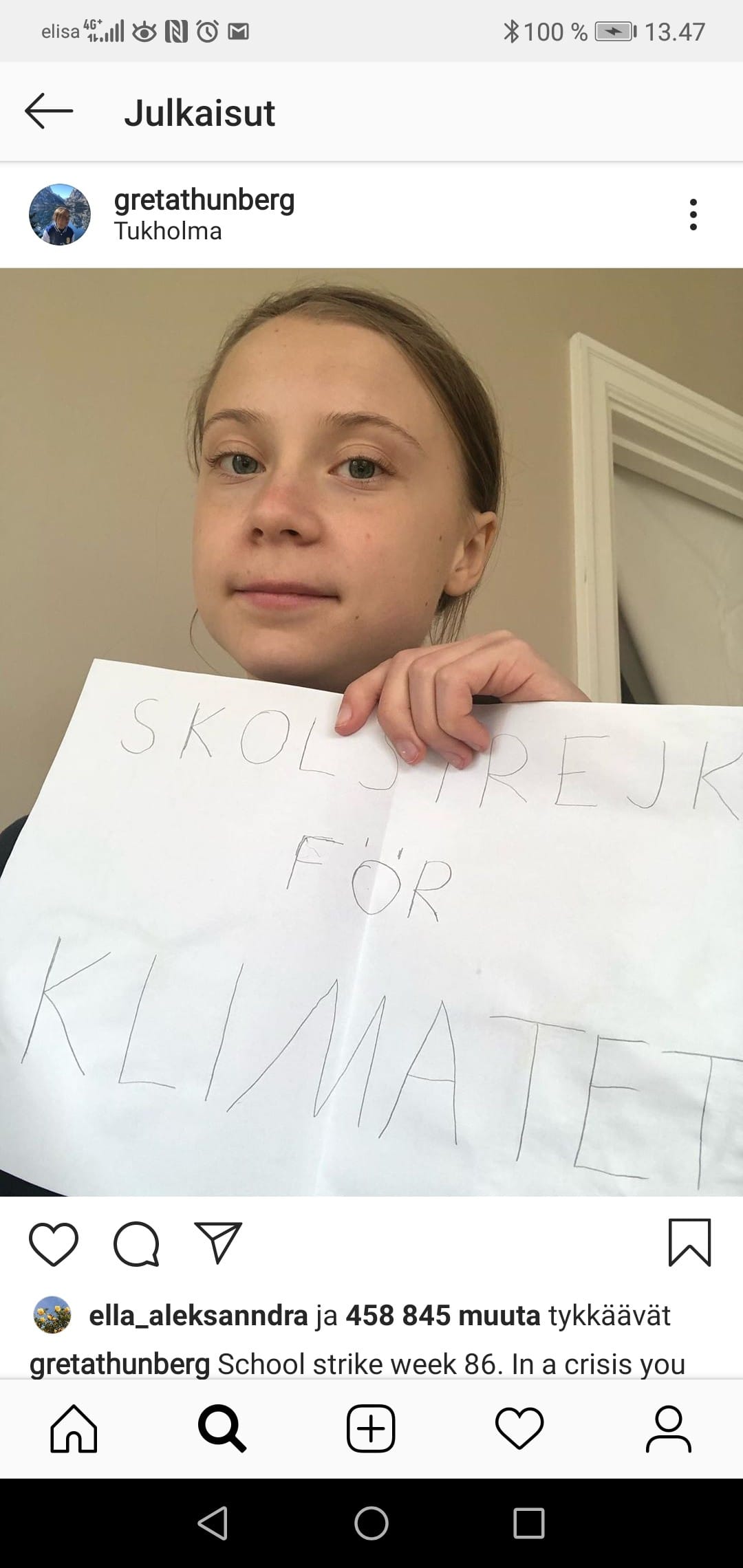 Ruotsalainen ilmastoaktivisti Greta Thunberg siirsi perjantaiprotestinsa verkkoon koronakriisin takia.