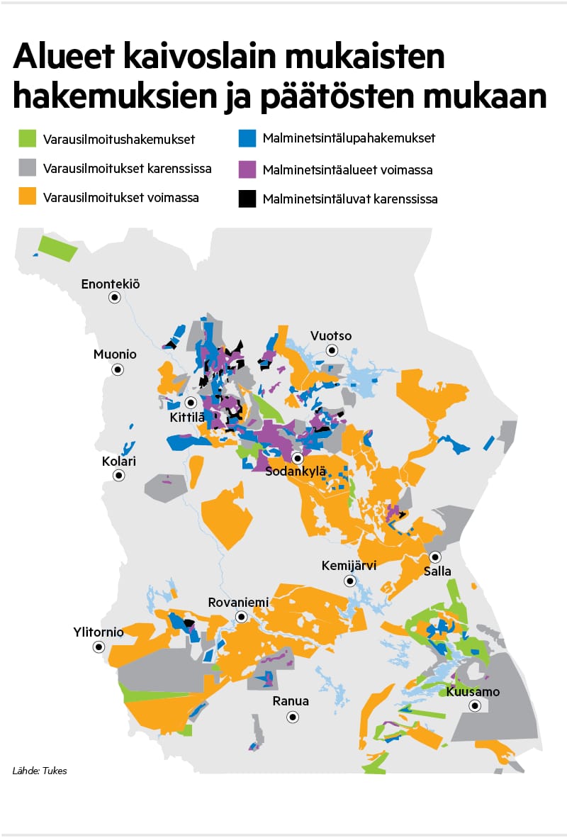 Aluevaraukset eivät oikeuta kairauksiin, mutta ne antavat etuoikeuden varsinaiseen malminetsintälupaan. Malminetsintälupa puolestaan antaa etuoikeuden kaivosluvan hakemiseen.