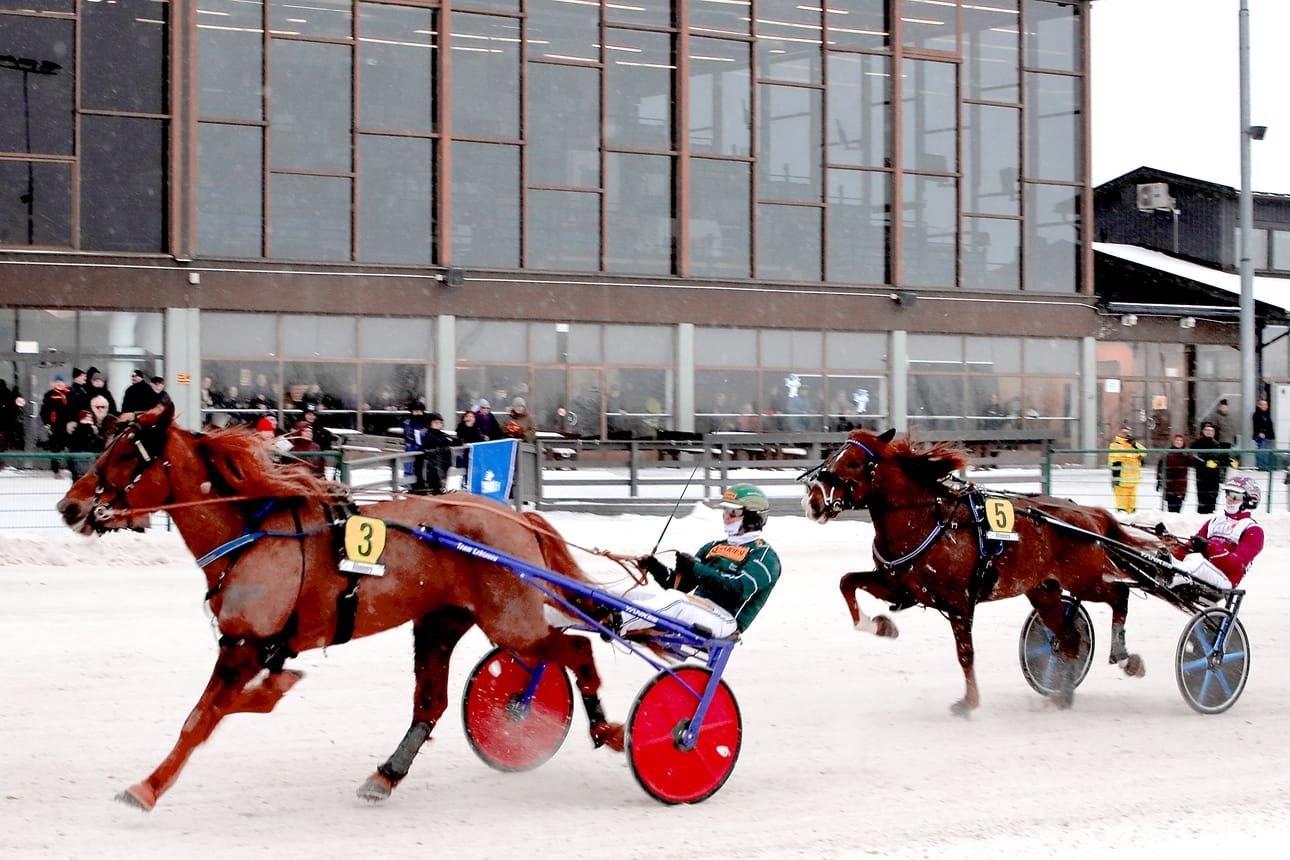 Seinäjoella ravattiin T75-ravit talvisissa olosuhteissa helmikuun loppupuolella. Arkistokuva.