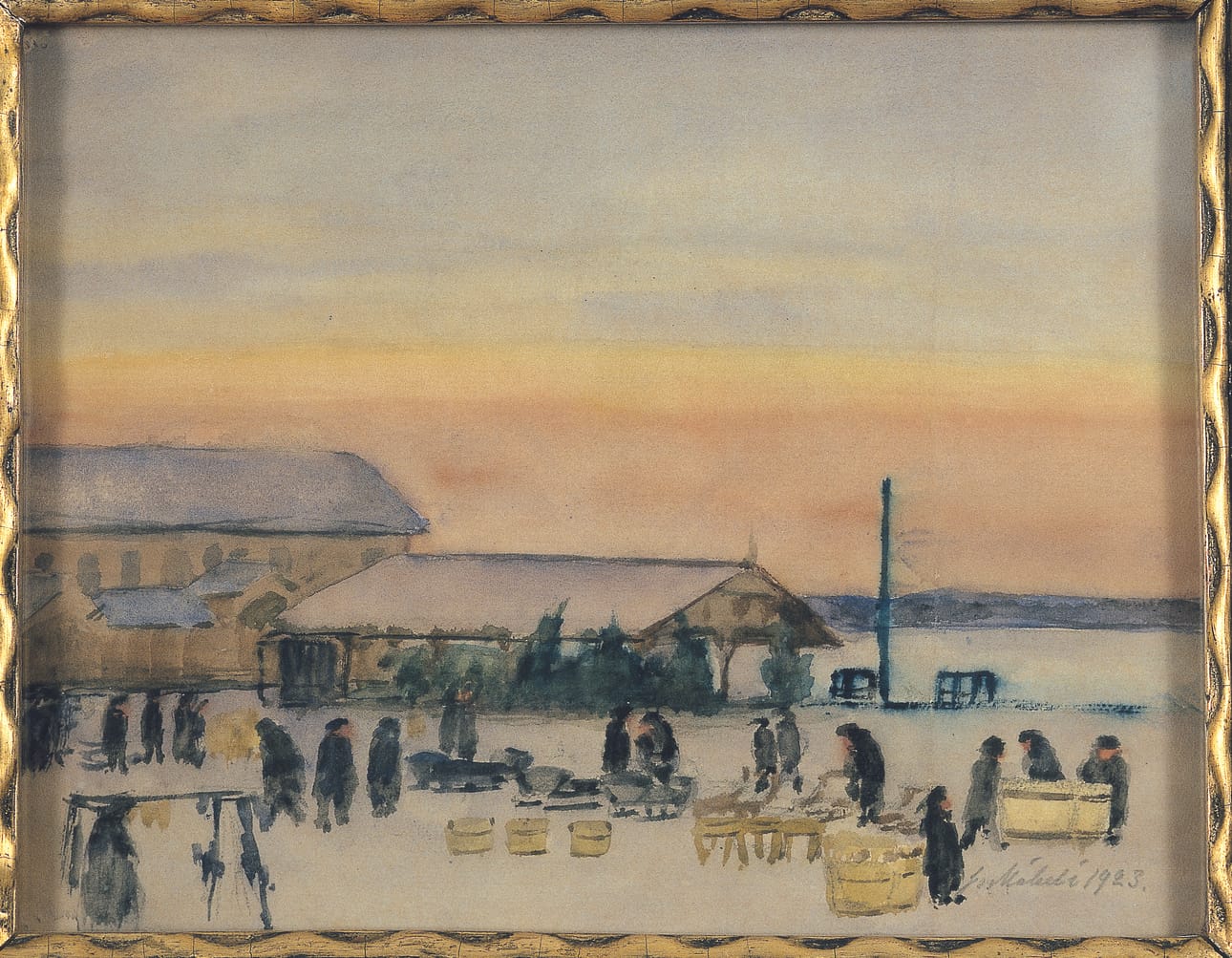 Kalevan taidekokoelmassa on esimerkiksi Juho Mäkelän akvarellityö Oulun joulutori vuodelta 1923.