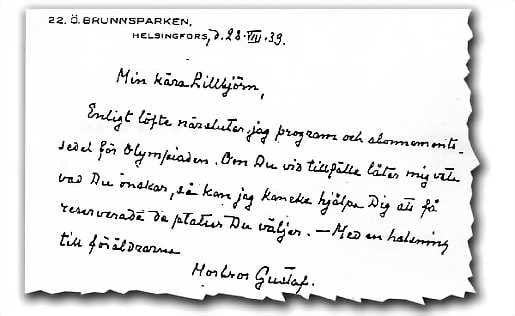 Kirje kummisedältä. Päiväys paljastaa, että toinen maailmansota syttyi kolme päivää myöhemmin.
