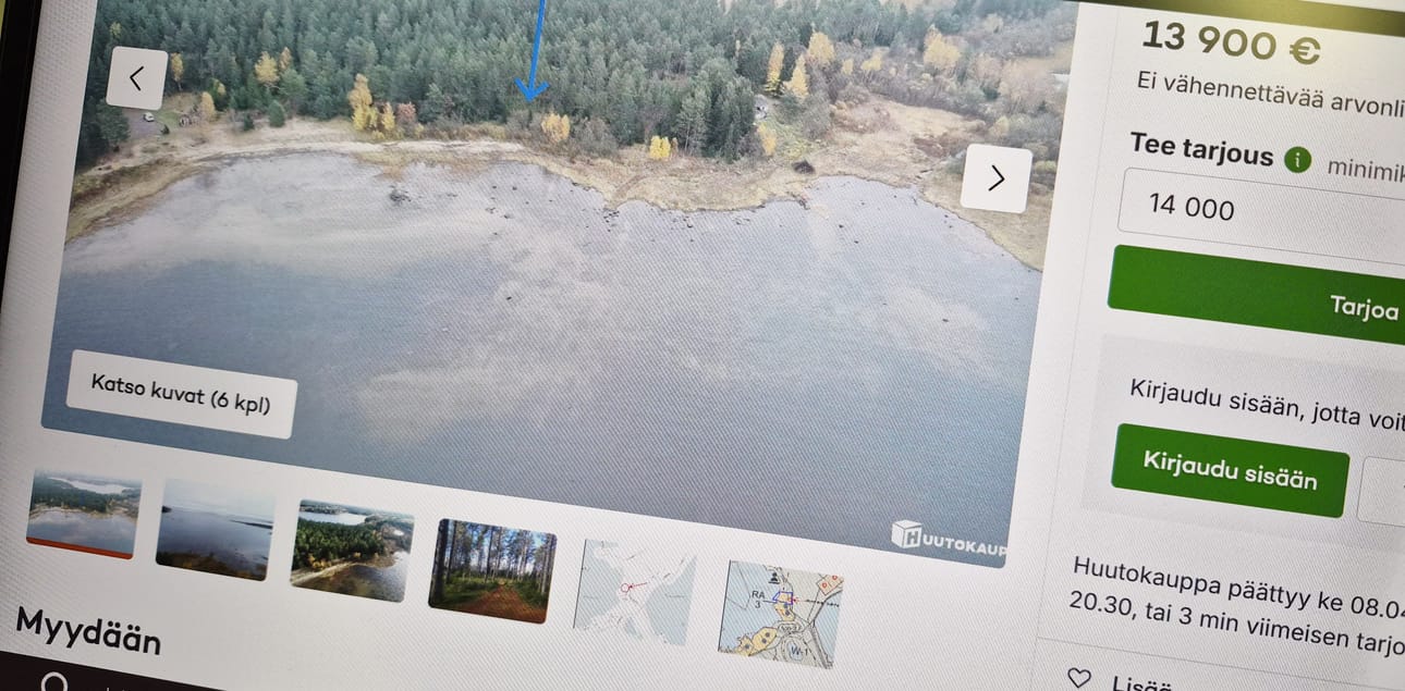 Raahen kaupunki myi mökkitonttia Huutokaupat.com -sivustolla maalis-huhtikuussa.