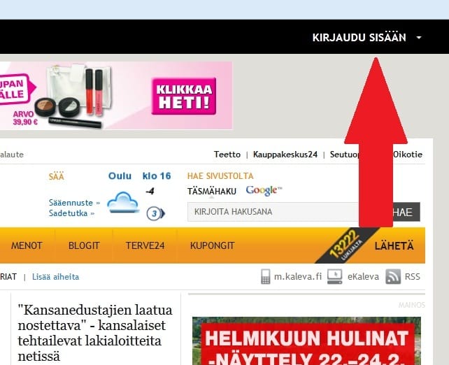 Rekisteröitymään pääsee verkkolehden oikeasta yläkulmasta. Kirjautumismahdollisuus otetaan käyttöön vaihteittain.