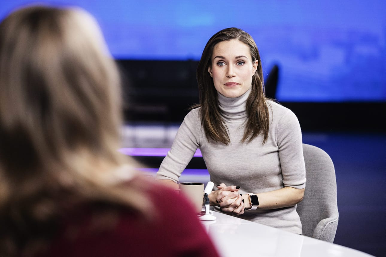 Marin vieraili Ylen Ykkösaamussa. Lehtikuva / Roni Rekomaa