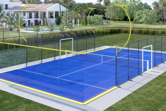 Yhdistyksen tavoitteena on rakentaa Alavudelle kaksi havainnekuvan mukaista padel-kenttää.