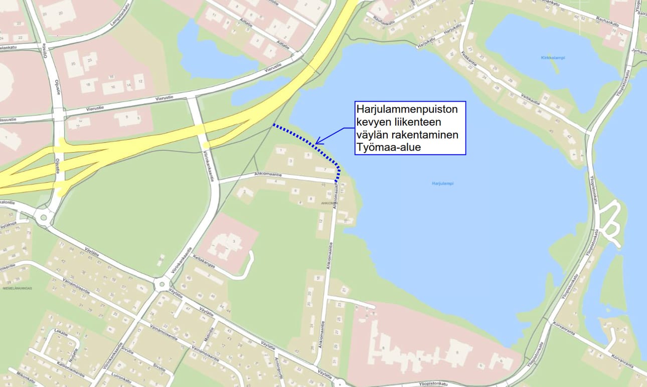 Harjulammen rantaan rakennetaan uusi yhteys kevyelle liikenteelle.