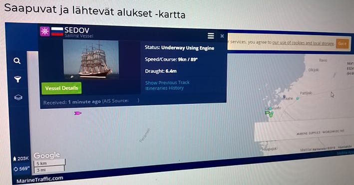Raahen satamasta lähteviä ja sinne saapuvia laivoja voi seurata nettipalvelun kautta.