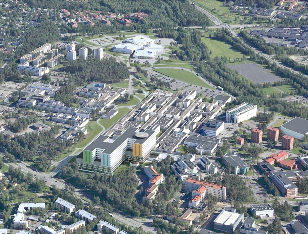 Alueen havainnekuva luoteesta Kajaanintien suunnasta.