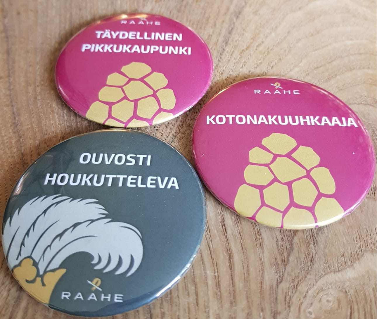 Syyskuun lopussa julkistettiin Raahen uusi ilme näyttävässä brändinjulkistustilaisuudessa. Hauskoilla sloganit viestivät uutta ilmettä muun muassa pinsseissä.