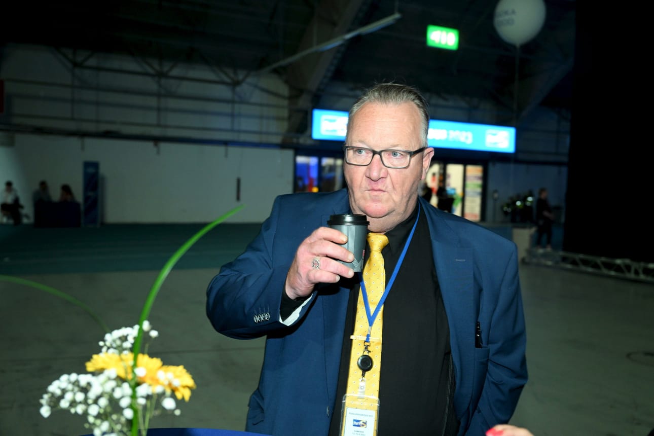 STT:n haastattelema Ulf-Peter Ek perussuomalaisten puoluekokouksessa Tampereella sunnuntaina.