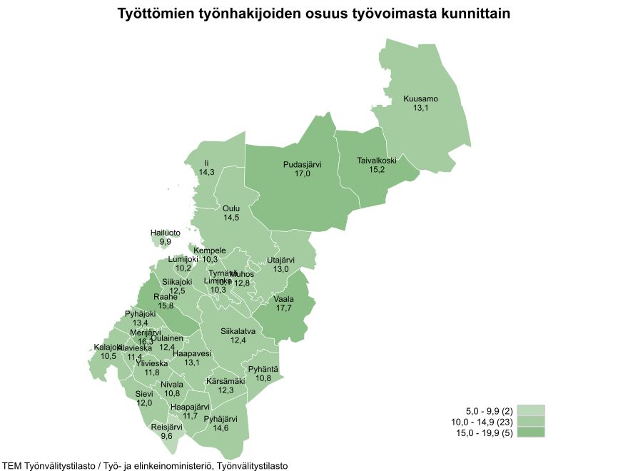 Siikajokivarren työttömyystilanteessa vuodessa pieni muutos – joulukuussa Pohjois-Pohjanmaan pienin työttömyysaste Reisjärvellä